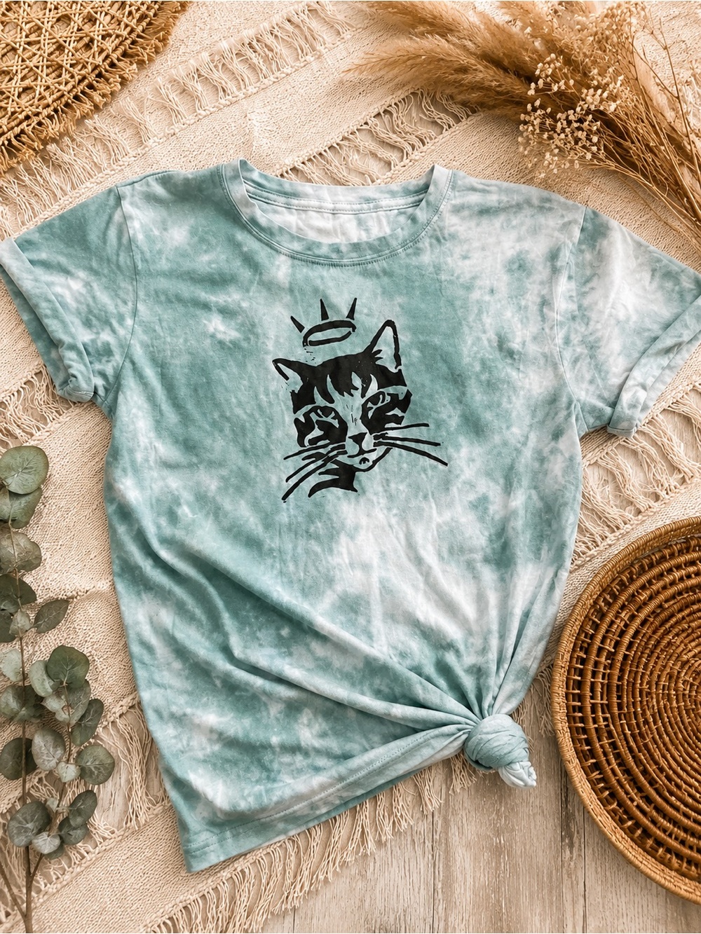 Tie-Dye Mint Cat Graphic Tee